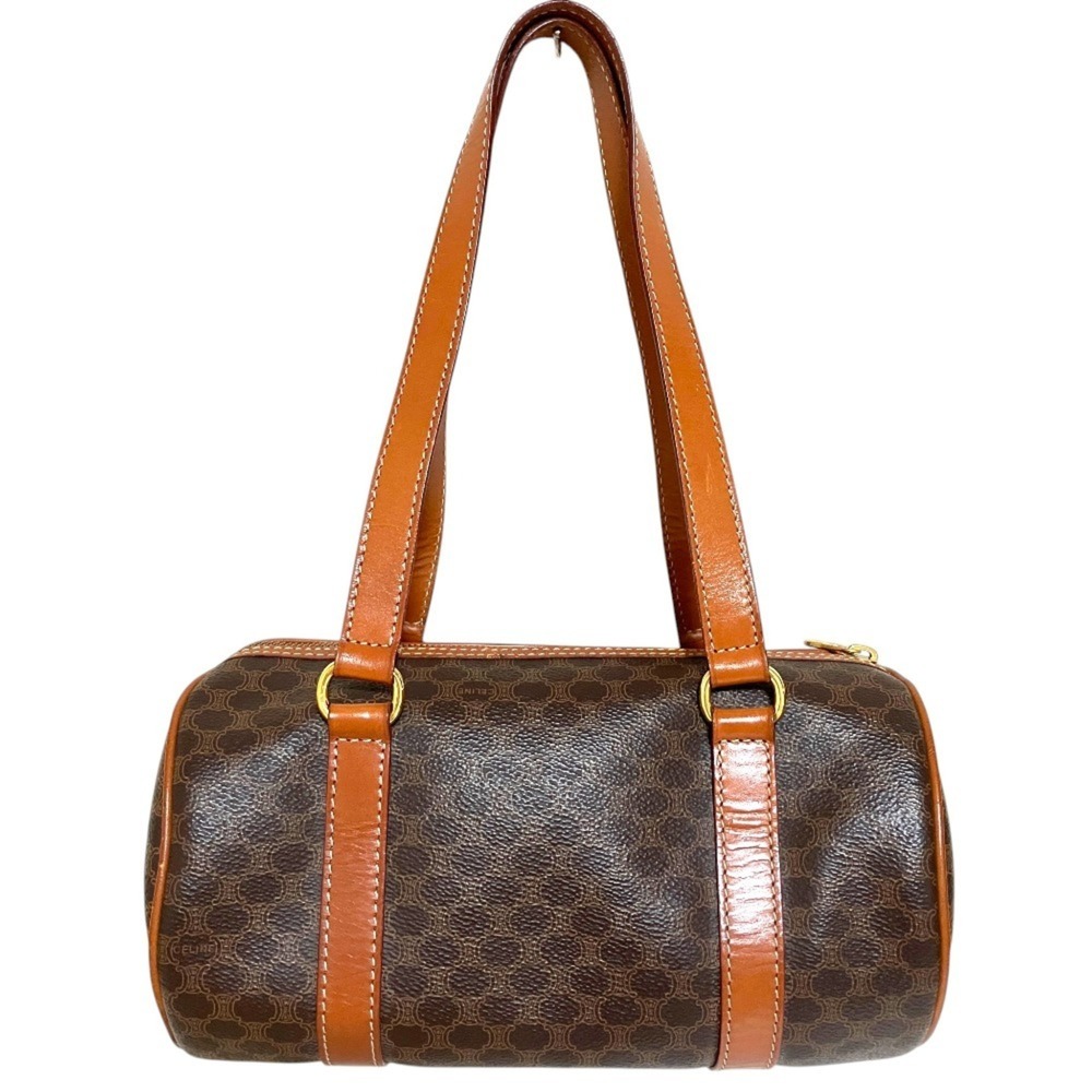 CELINE Old M94 Macadam Pattern Mini Boston Bag Handbag Drum Brown Women's - Picture 2 of 9